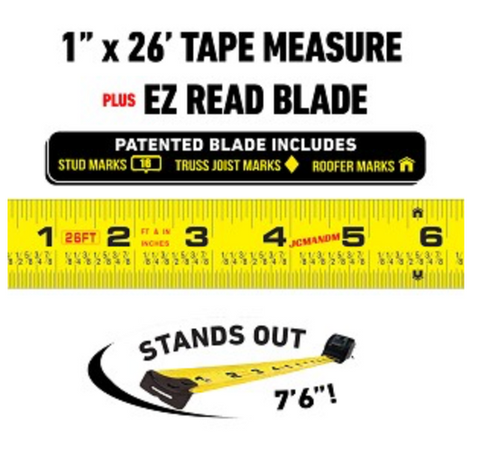 Heavy Duty Contractor-Grade Tape Measure (1" x 26')
