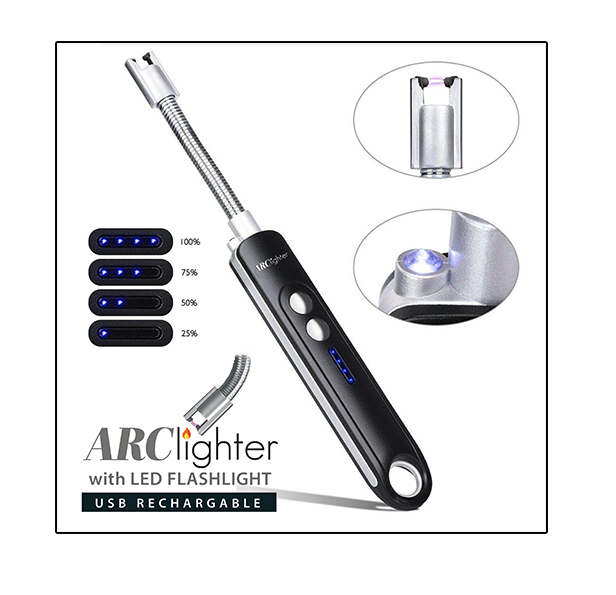 ARC Lighter – USB Rechargeable.  Igniter with LED Flashlight & Flexible Neck