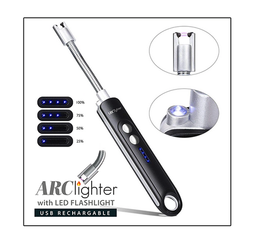 ARC Lighter – USB Rechargeable.  Igniter with LED Flashlight & Flexible Neck