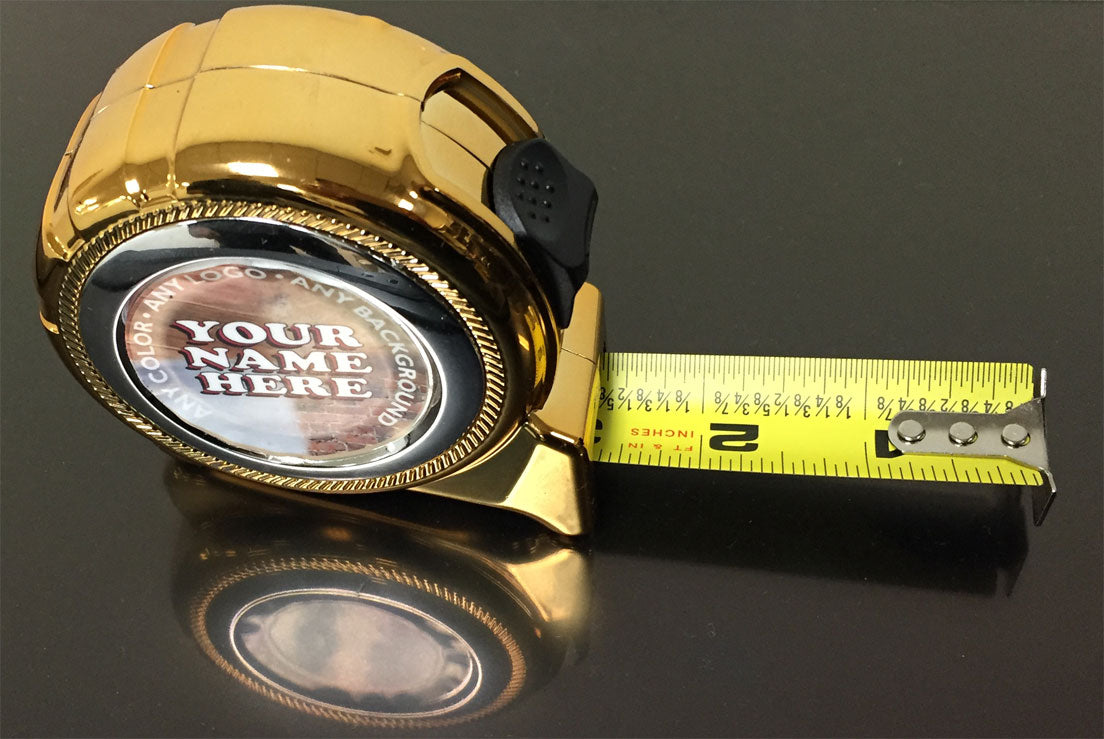 Custom Gold Tape Measure 1" x 25' - Personalized Label, Gift Box