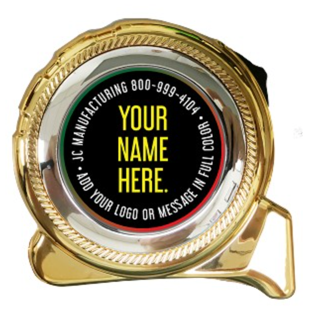 Custom Gold Tape Measure 1" x 25' - Personalized Label, Gift Box