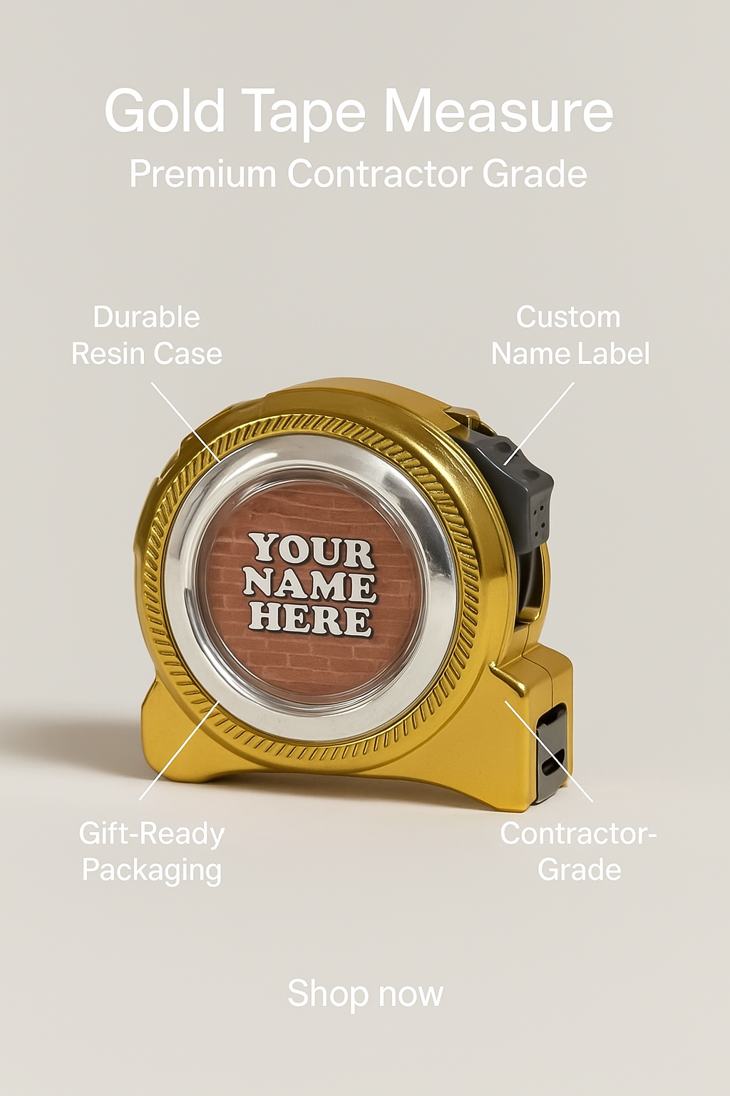 BLACK FRIDAY SPECIAL : Custom Gold Tape Measure 1" x 25' - Personalized Label, Gift Box
