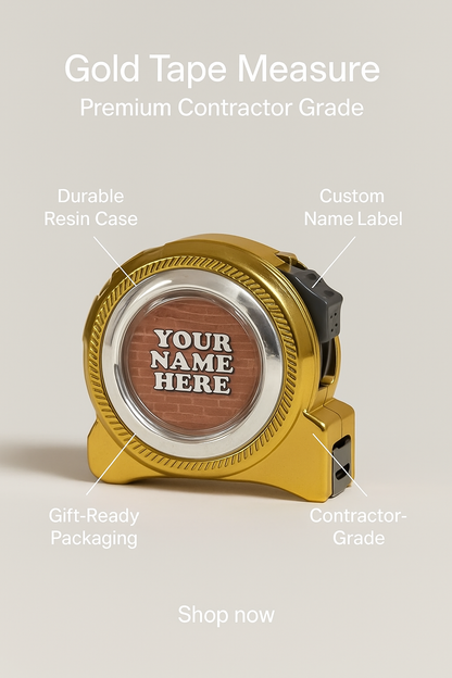 Gold Tape Measure 1" x 25' - with Personalized Label, Gift Box
